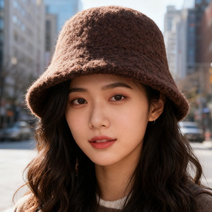 流行帽子|秋冬新款帽子女純色簡約漁夫帽戶外百搭顯臉小羊毛盆帽保暖水桶帽「C5894」25.12-2