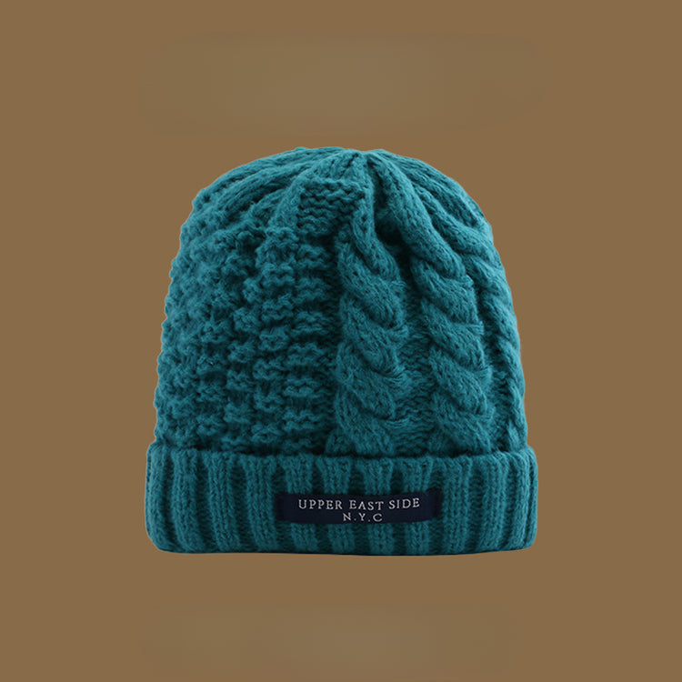 流行帽子|麻花針織帽冬天韓版百搭保暖護耳毛線帽防寒套頭帽NYC字母帽子女「C1431」25.01-1