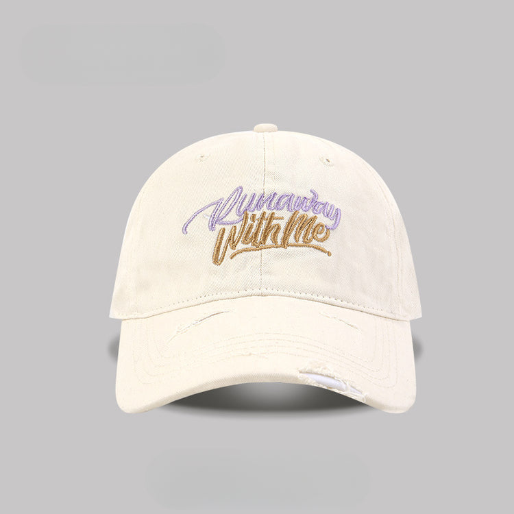 流行帽子|破洞字母刺繡鴨舌帽女遮陽寬檐大頭圍棒球帽顯臉小百搭遮陽帽子男「C5123」25.03-4