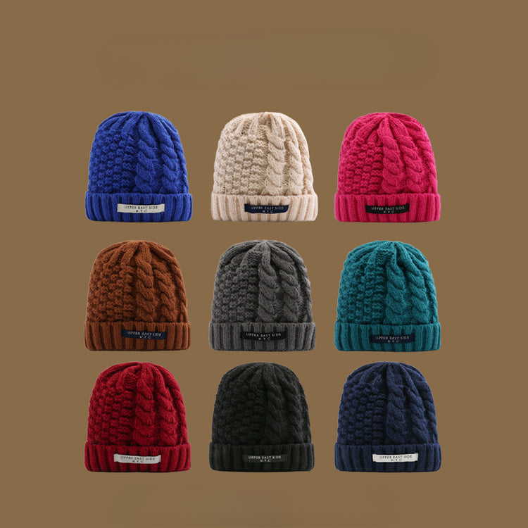 流行帽子|麻花針織帽冬天韓版百搭保暖護耳毛線帽防寒套頭帽NYC字母帽子女「C1431」25.01-1