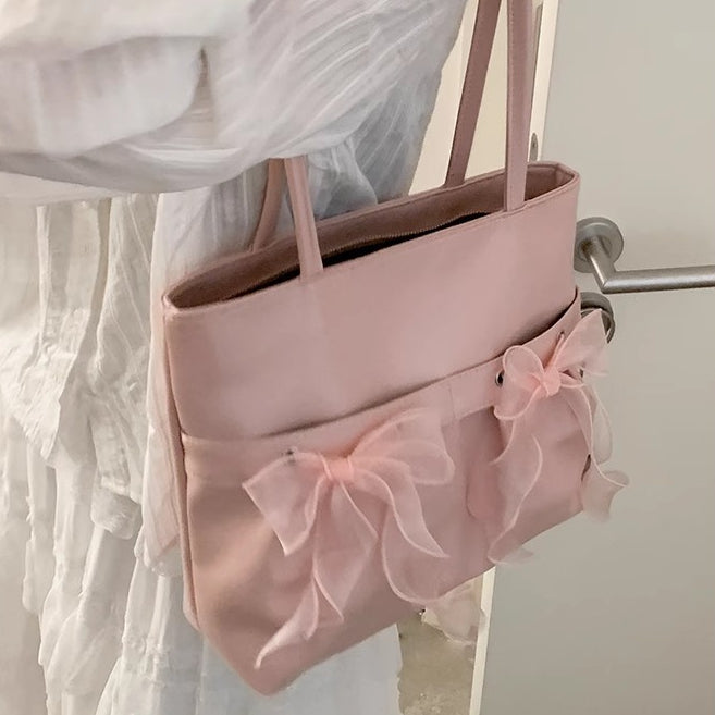 日韓流行|韓國小眾設計蝴蝶結大容量單肩包女士2025新款潮時尚托特包腋下包「9529#」25.02-3