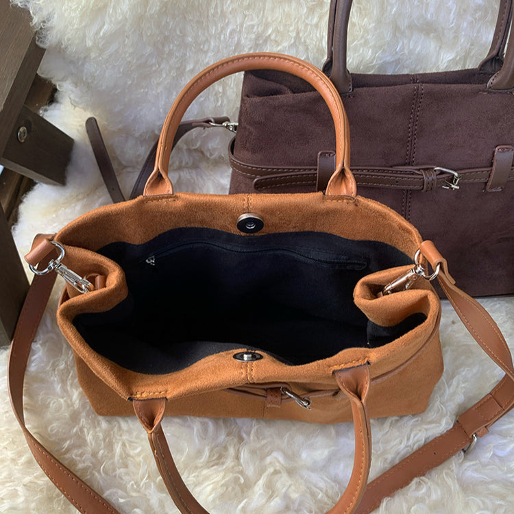 日韓流行|復古磨砂麂皮絨面手提托特包女2024新款秋冬大容量通勤單肩斜挎包「9507#」24.12-2