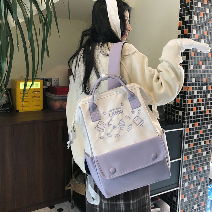 致青春|春季新書包女日系ins撞色中小學生手提雙肩包韓版ins學院風背包「876-360」24.04-1