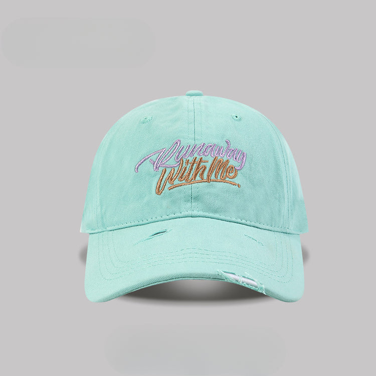 流行帽子|破洞字母刺繡鴨舌帽女遮陽寬檐大頭圍棒球帽顯臉小百搭遮陽帽子男「C5123」25.03-4