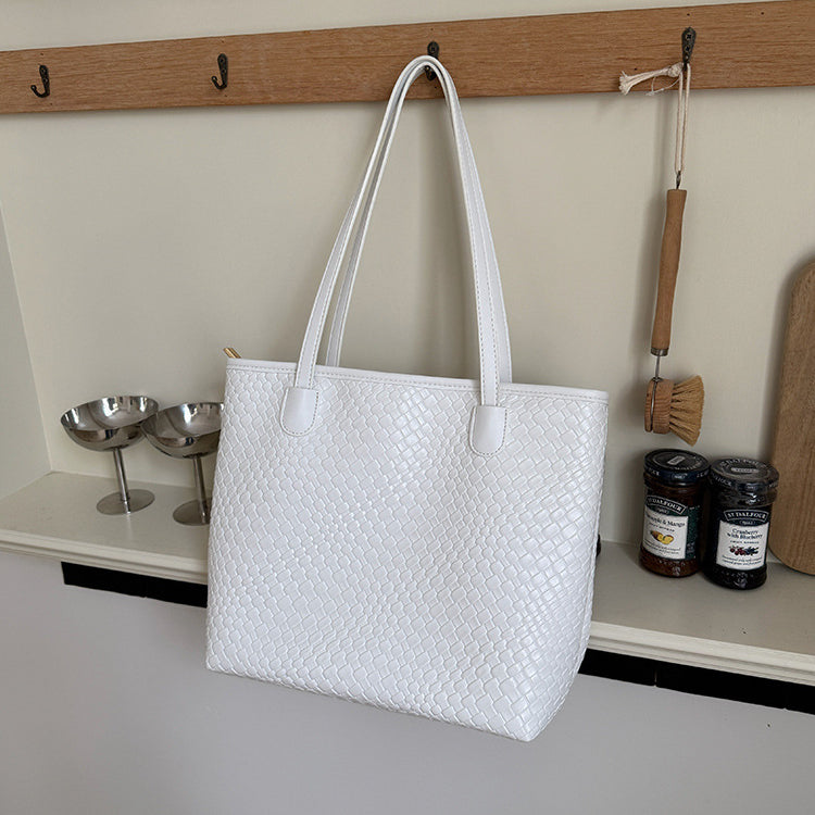 日韓流行|大容量編織托特包包女2025新款潮時尚百搭單肩包高級質感通勤大包「9600#」25.05-1