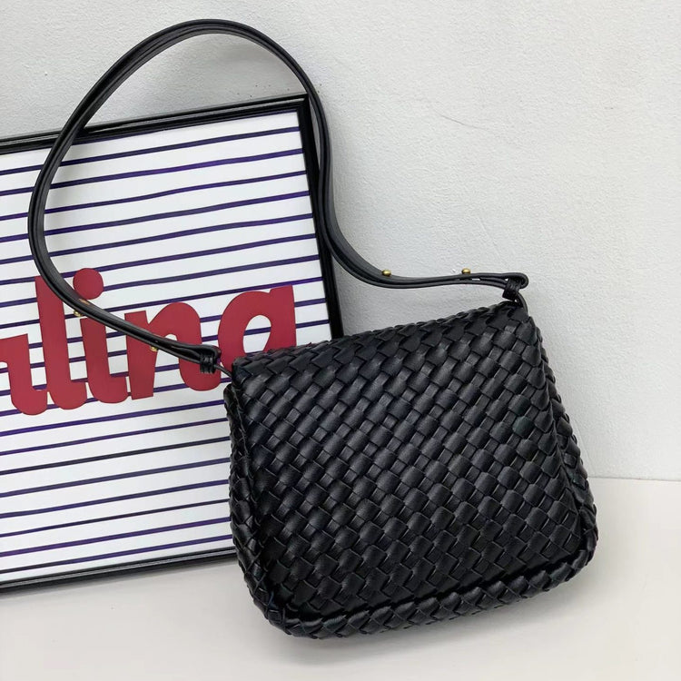 質感真皮|2024新款編織包包新潮百搭高級感時尚百搭斜背包單肩小方包女「6008」24.03-4