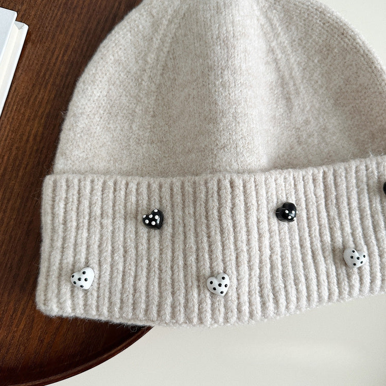 流行帽子|點點愛心毛線帽女秋冬季新款防風護耳保暖帽子韓版可愛百搭針織帽「X5342S」24.10-2