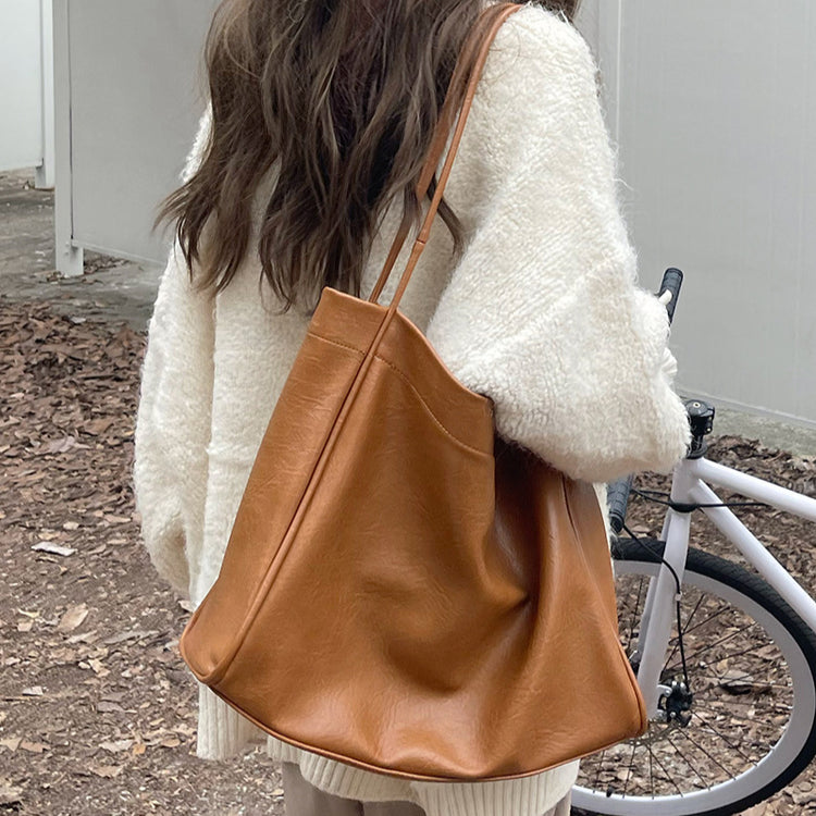 日韓流行|美拉德大容量包包女2025新款休閒質感軟皮通勤包時尚單肩包托特包「9260#」25.03-1