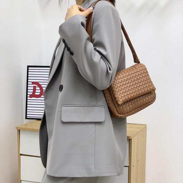 質感真皮|2024新款編織包包新潮百搭高級感時尚百搭斜背包單肩小方包女「6008」24.03-4