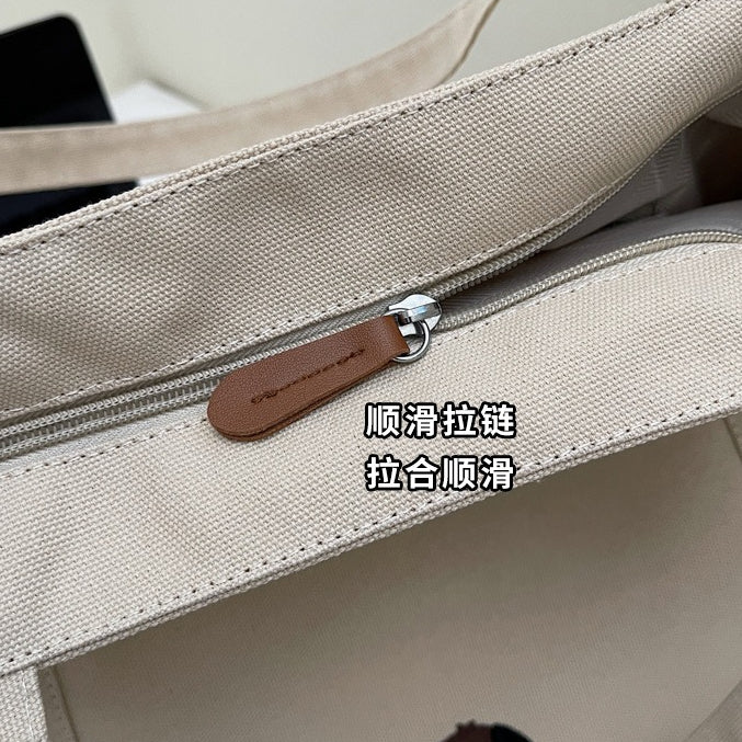 致青春|簡約手提帆布包包女2025秋冬新款百搭刺繡手拎布包學生單肩斜挎包「1805-125」25.09-5