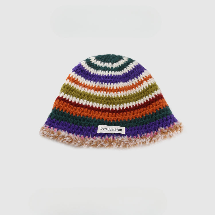 流行帽子|帽子手工針織帽女2024新款秋冬毛線帽彩虹防寒漁夫帽保暖冷帽子男「C3557」24.11-2