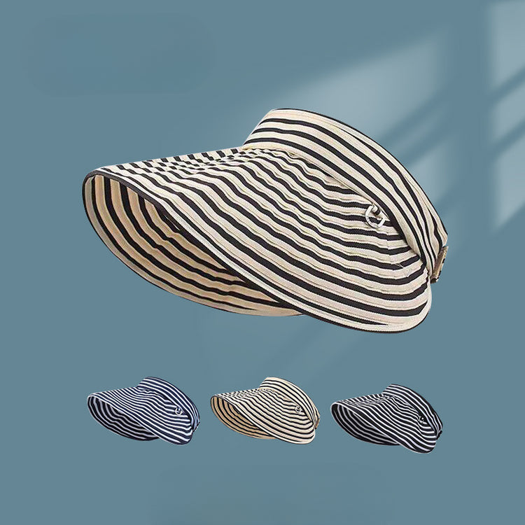 流行帽子|條紋空頂帽子女春夏防曬無頂可折疊太陽帽防紫外線遮陽戶外蛋捲帽「C5236」25.05-1