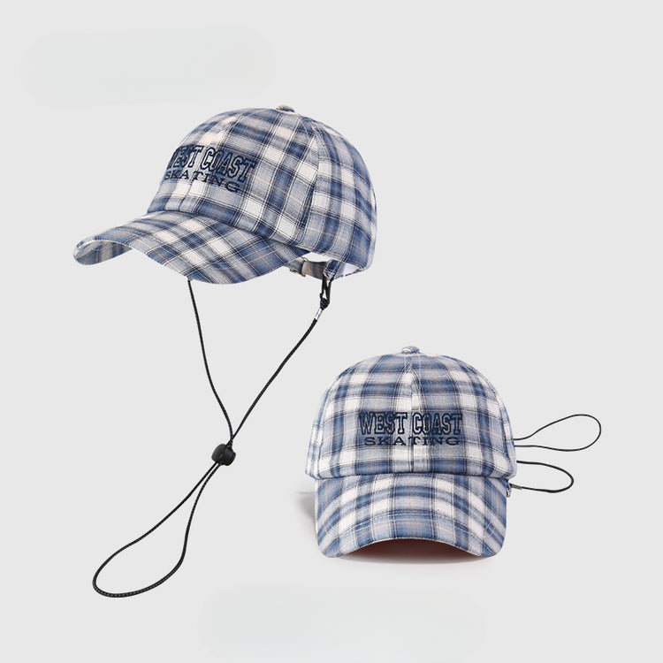 流行帽子|韓系新款甜美刺繡帽子女復古格子鴨舌帽輕薄透氣戶外遮陽棒球帽男「C5207」25.04-4