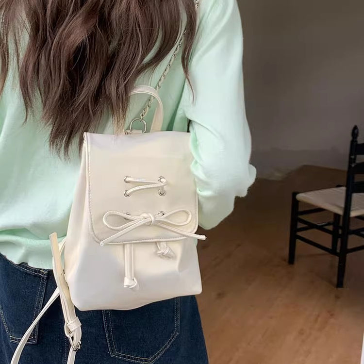 日韓流行|芭蕾風蝴蝶結雙肩包包女式2024新潮韓國背包可愛手提單肩包書包「9371#」24.05-2