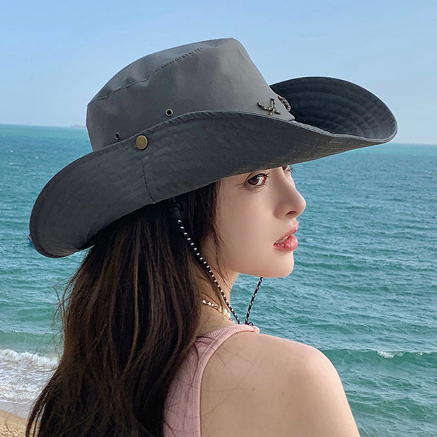 流行帽子|夏季露營帽復古西部牛仔大帽簷遮陽防曬戶外登山帽子釣魚漁夫帽「C3697」24.03-2