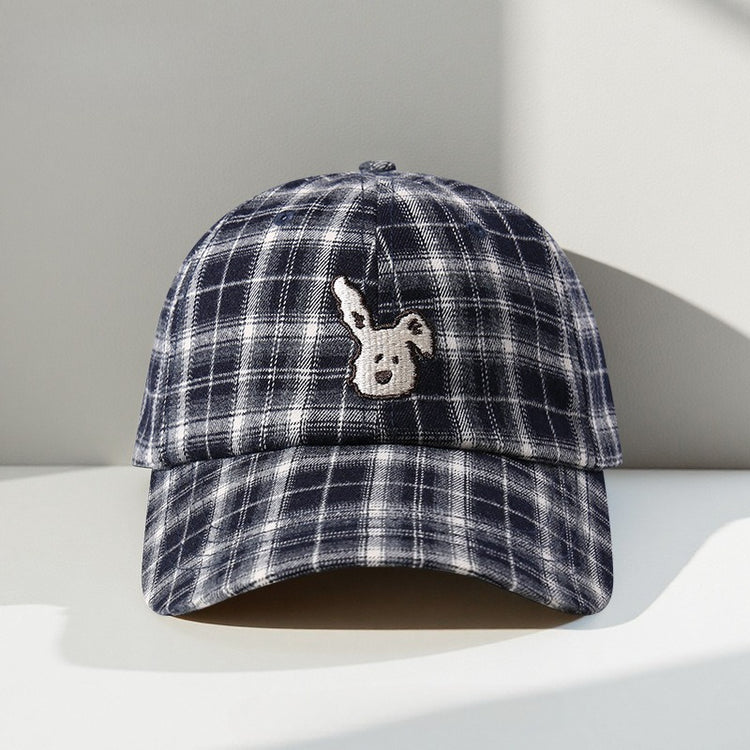 流行帽子|韓系復古格紋小狗帽子女2025新款顯臉小棒球帽百搭遮陽防曬鴨舌帽「C5615」25.09-3