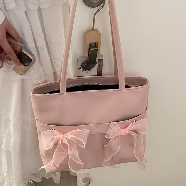 日韓流行|韓國小眾設計蝴蝶結大容量單肩包女士2025新款潮時尚托特包腋下包「9529#」25.02-3