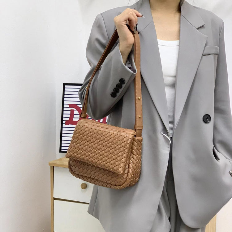 質感真皮|2024新款編織包包新潮百搭高級感時尚百搭斜背包單肩小方包女「6008」24.03-4