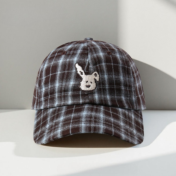 流行帽子|韓系復古格紋小狗帽子女2025新款顯臉小棒球帽百搭遮陽防曬鴨舌帽「C5615」25.09-3