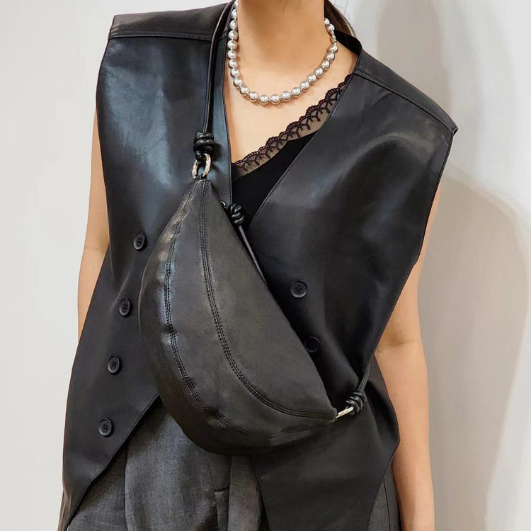 質感真皮|軟皮羊皮月牙包女包2024新款歐洲站真皮休閒斜背餃子包百搭單肩包「3300」24.04-2