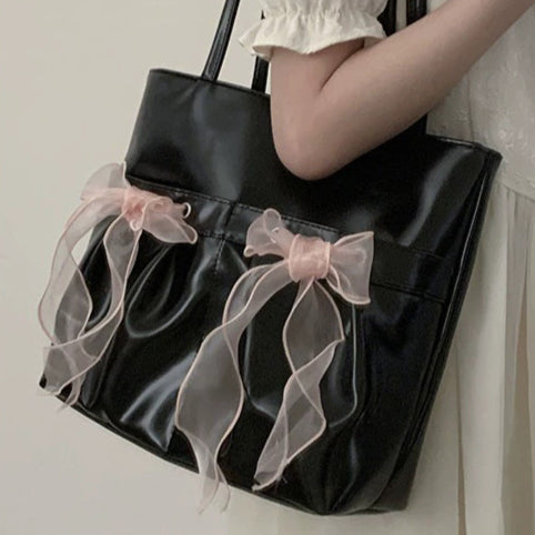 日韓流行|韓國小眾設計蝴蝶結大容量單肩包女士2025新款潮時尚托特包腋下包「9529#」25.02-3