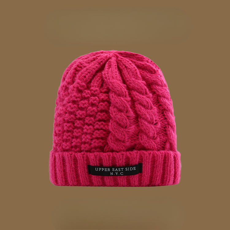 流行帽子|麻花針織帽冬天韓版百搭保暖護耳毛線帽防寒套頭帽NYC字母帽子女「C1431」25.01-1