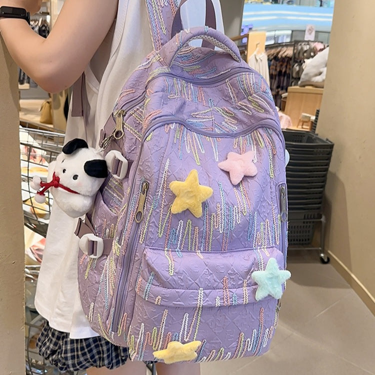 致青春 | 日系ins風繽紛星星休閒背包小眾設計感時尚彩色縫線雙肩包上課補習外出書包「9690-135」24.07-4