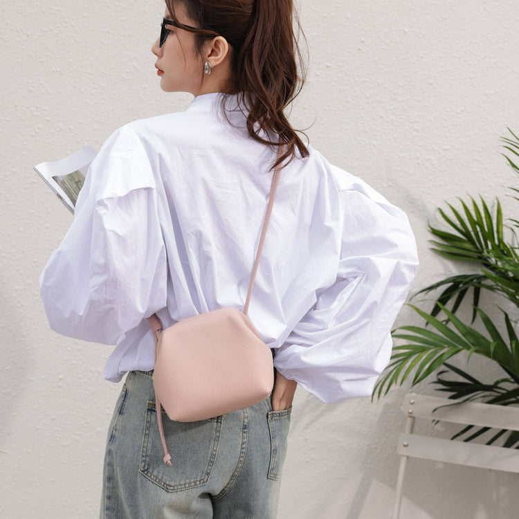 質感真皮|2024年新韓版小眾設計頭層牛皮真皮女包單肩斜背通勤貝殼包包女「6903」24.03-3