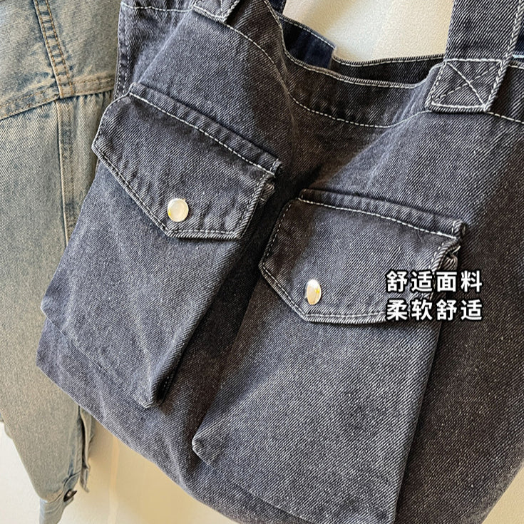 致青春|大容量手提包女時尚小眾設計感牛仔布包流行復古百搭通勤托特包「8270-127」25.03-2