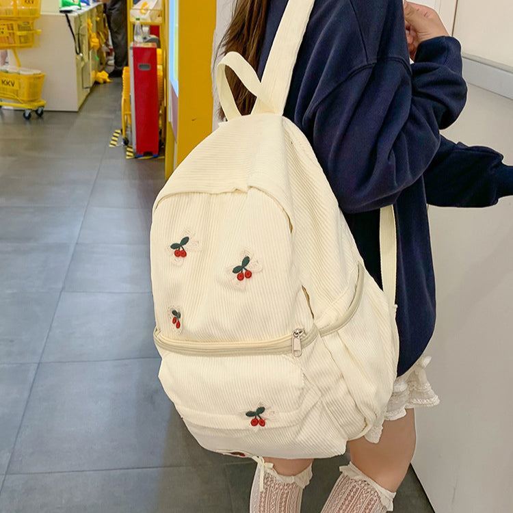 致青春|甜美可愛女孩雙肩包蕾絲櫻桃蝴蝶結背包大容量百搭上課學生書包「811-132」25.03-2