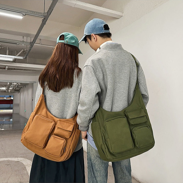 致青春|復古大容量斜背包休閒多口袋托特包百搭通勤單肩包學生上課包「5017-128」25.11-1