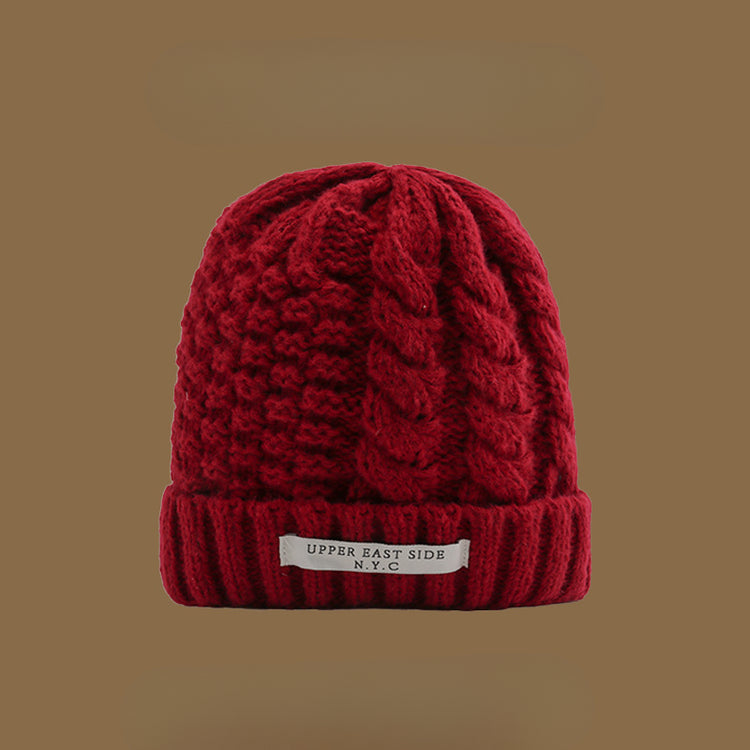 流行帽子|麻花針織帽冬天韓版百搭保暖護耳毛線帽防寒套頭帽NYC字母帽子女「C1431」25.01-1