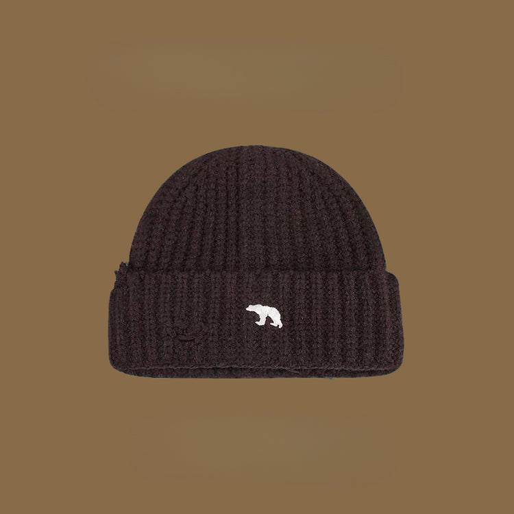 流行帽子|北極熊破洞毛線帽女秋冬加厚保暖粗線毛線帽學生情侶騎行防寒冷帽「C4864」24.12-1