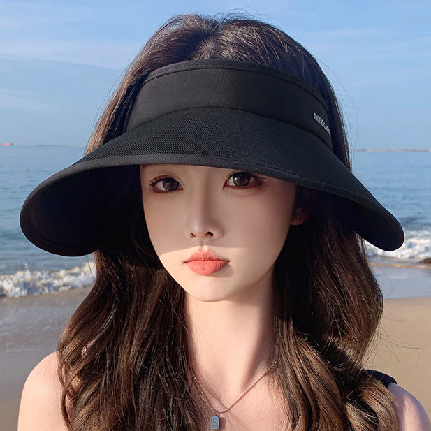 流行帽子|夏季遮陽防曬高級感冰絲材質空頂帽加寬帽簷防紫外線遮臉遮陽帽女「C3708」24.03-2