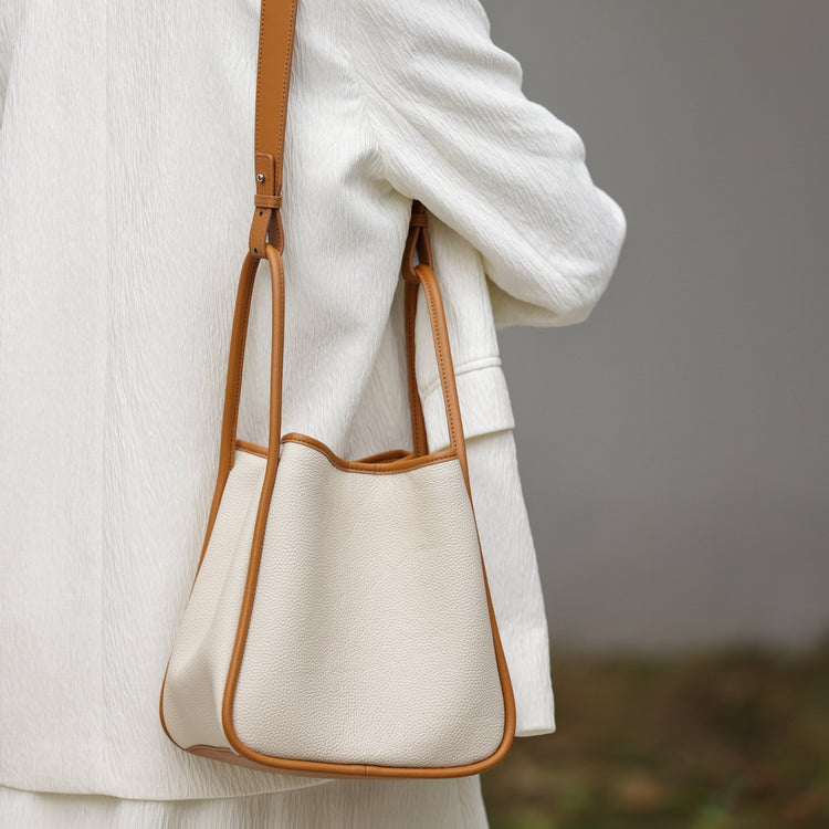 質感真皮|2024新小眾設計頭層牛皮菜籃子大容量通勤手提水桶包女包「6910」24.03-4