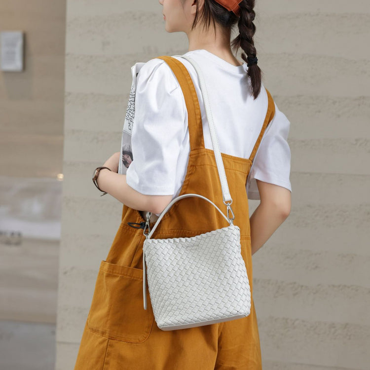 質感真皮|2024新夏季編織手提菜籃時尚百搭肩背包斜背包水桶網紅休閒包「6952」24.07-2