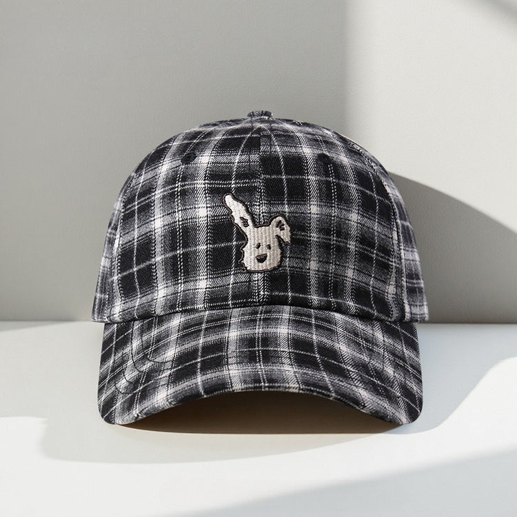 流行帽子|韓系復古格紋小狗帽子女2025新款顯臉小棒球帽百搭遮陽防曬鴨舌帽「C5615」25.09-3