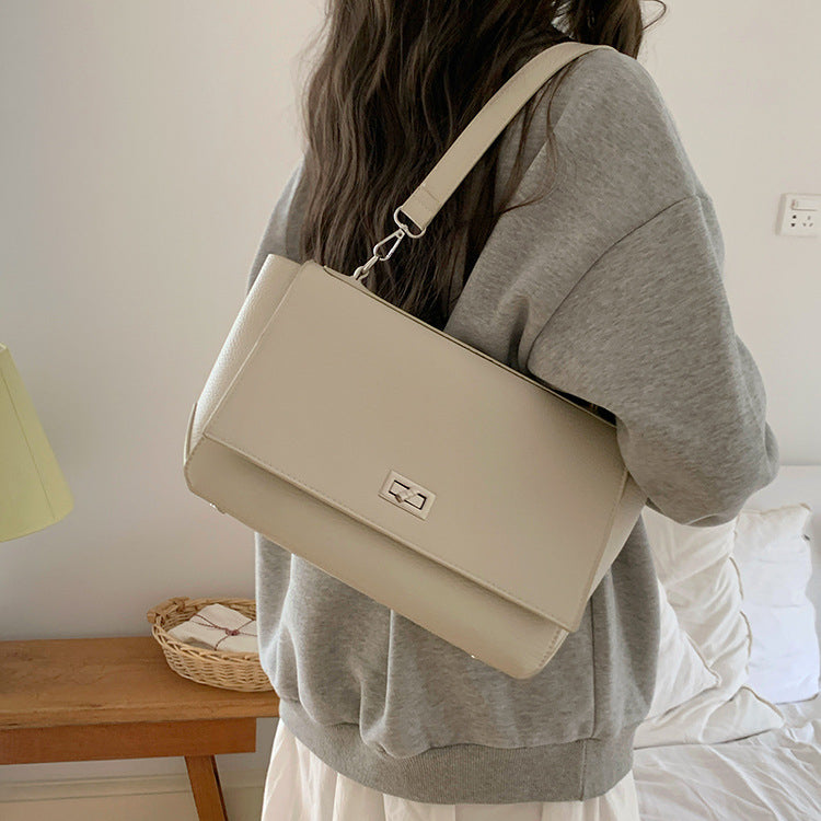 日韓流行|2025年新韓版春夏新款大容量托特包翻蓋鎖扣單肩包休閒通勤斜跨包「9601#」25.05-2