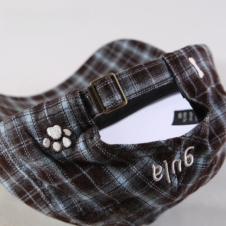 流行帽子|韓系復古格紋小狗帽子女2025新款顯臉小棒球帽百搭遮陽防曬鴨舌帽「C5615」25.09-3