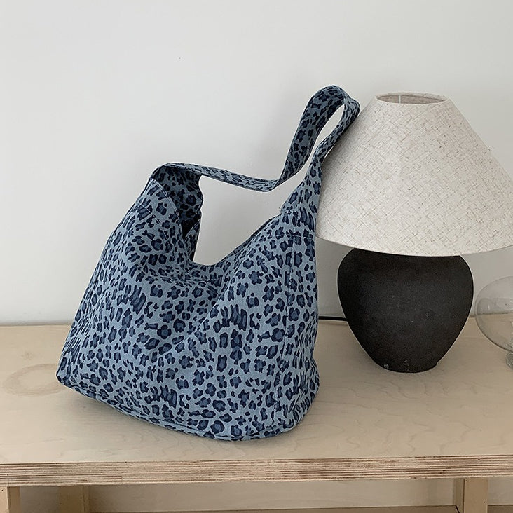 日韓流行|韓系ins復古豹紋帆布包時尚小眾百搭單肩腋下包大容量通勤托特包「H9039」25.09-5