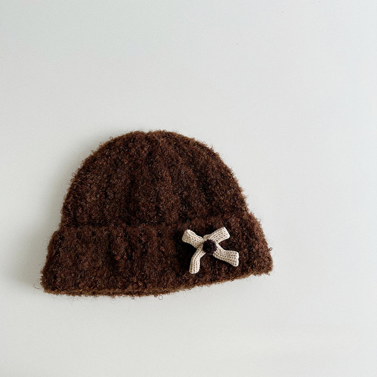 流行帽子|蝴蝶結毛線帽女韓版百搭防風護耳加厚保暖圈圈紗針織帽保暖帽子「5329SG」24.10-1