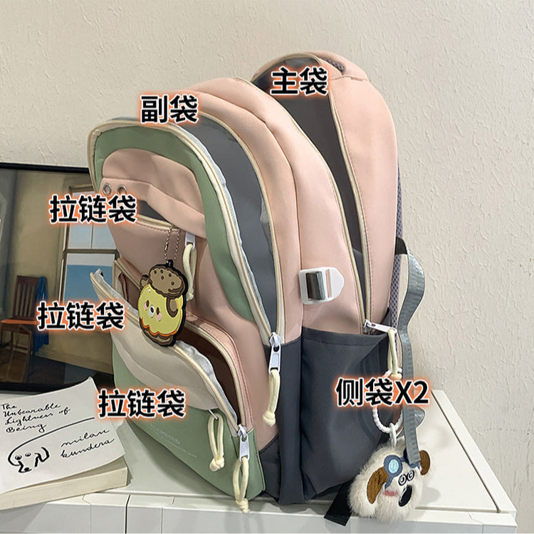 致青春|韓版ins雙肩包清新甜美撞色背包初高中生大容量學生書包「9954-135」25.08-1