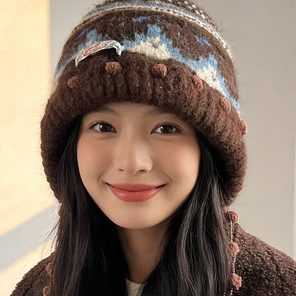 流行帽子|2025新款費爾島針織毛線帽子女秋冬保暖巴拉克拉法帽護耳包頭帽子「C5896」25.12-2