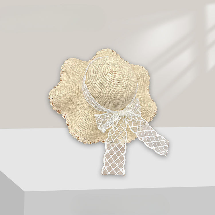 流行帽子|夏季防曬遮陽草帽子女法式波浪邊蝴蝶結海邊太陽帽大帽檐漁夫帽潮「C5272」25.05-3