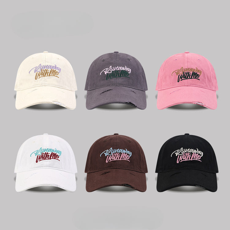 流行帽子|破洞字母刺繡鴨舌帽女遮陽寬檐大頭圍棒球帽顯臉小百搭遮陽帽子男「C5123」25.03-4