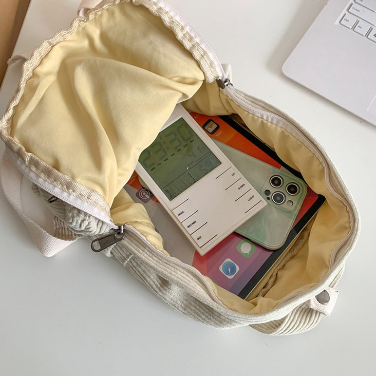 致青春|日系純色燈芯絨書包女韓版高中大學生雙肩包簡約時尚手提背包「017-290」24.01-3