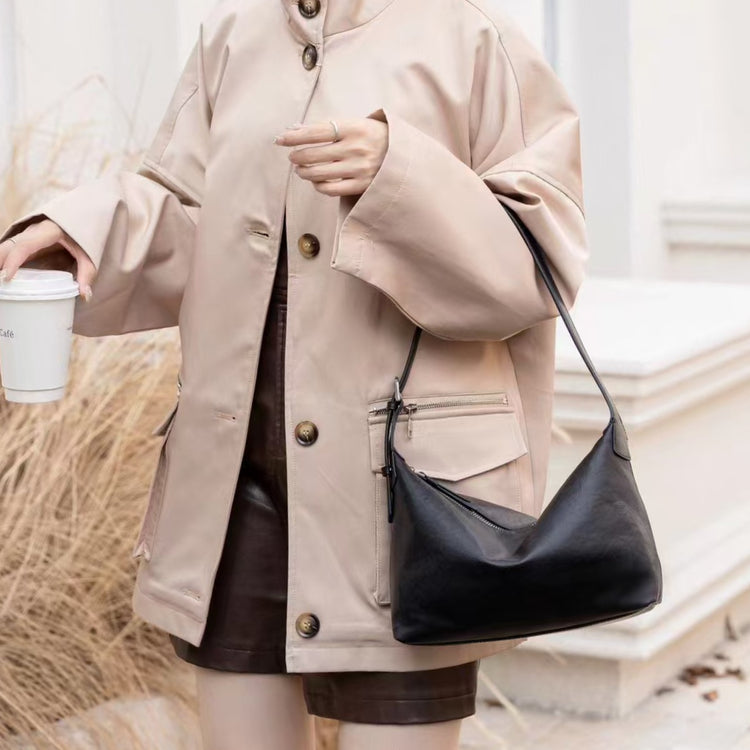 質感真皮|頭層植鞣牛皮腋下Hobo百搭休閒單肩通勤真皮餃子包2024新款女包「6125」24.09-1