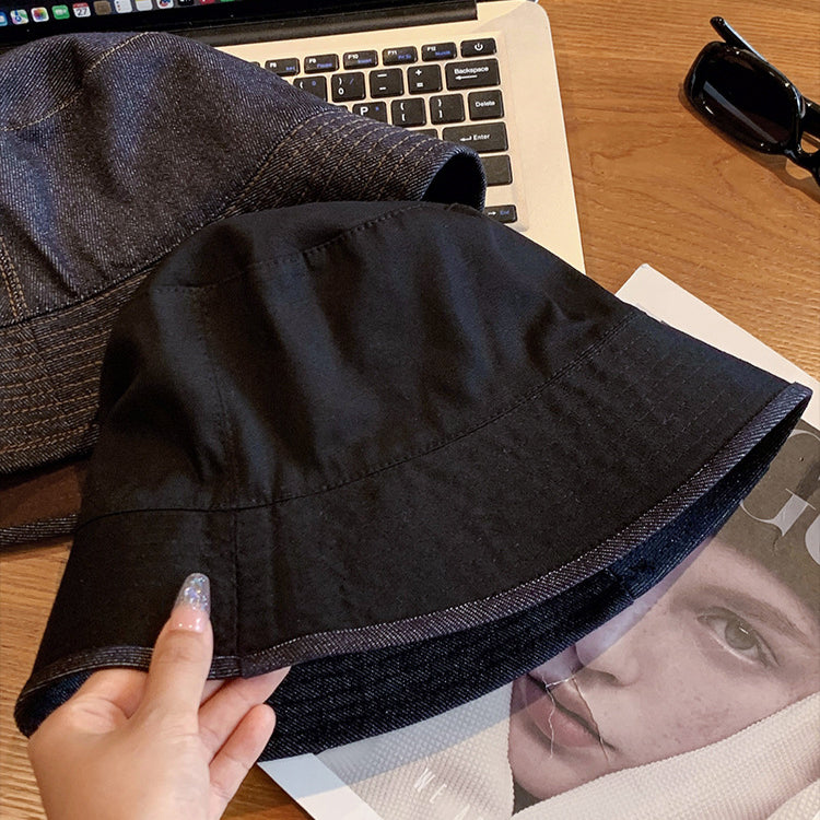 流行帽子|日系雙面可戴帽子女春夏顯臉小牛仔漁夫帽百搭水桶帽遮陽防曬盆帽「C5484」25.08-3