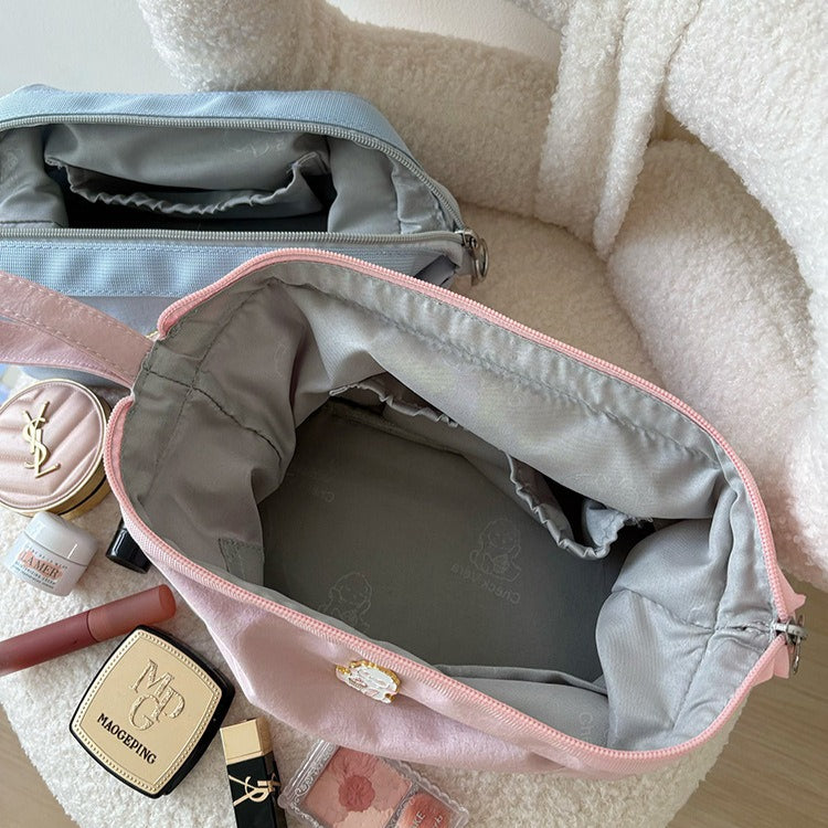 日韓流行|手提化妝包女2025新款便攜尼龍防水洗漱包立體版簡約大容量收納包「Q9035」25.09-5