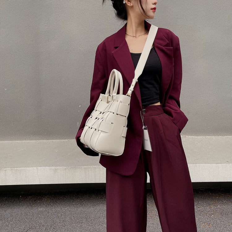 質感真皮 | 小眾鏤空設計歐美時尚百搭真皮編織手提包大容量肩包水桶包斜挎包「2870s 2870」24.07-5
